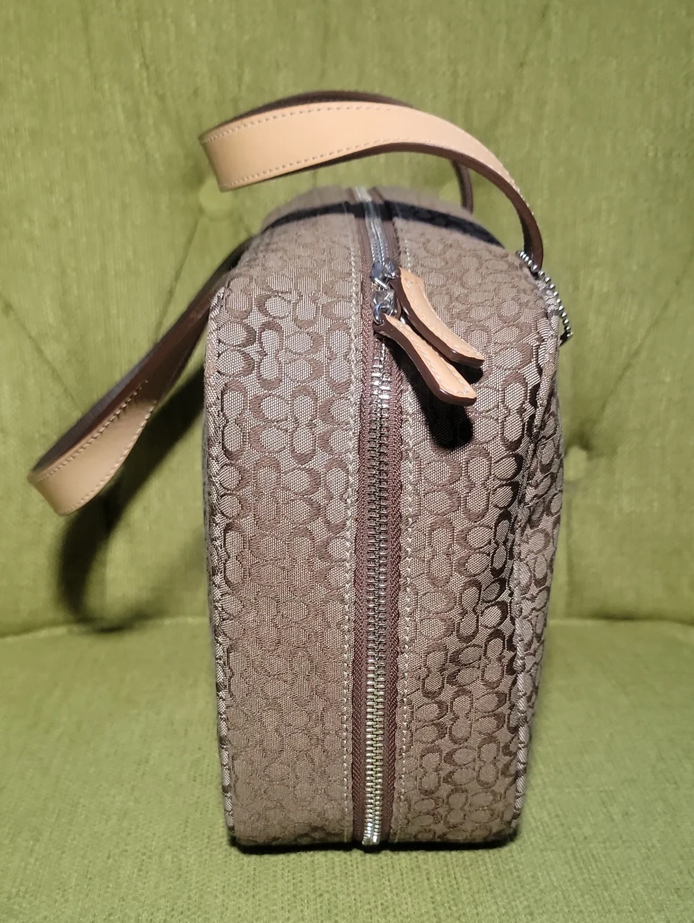 Coach Y2K Signature Cosmetic Large Bag Taupe and Tan